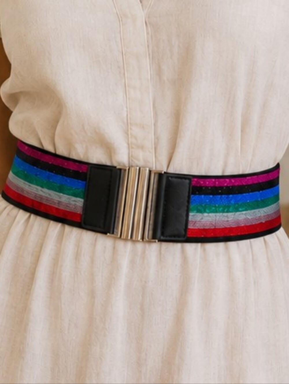Express Metallic Mutli-color Stretch Belt